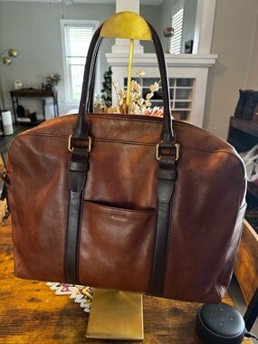 Fossil Brown Leather Satchel Carryall Weekender Bag